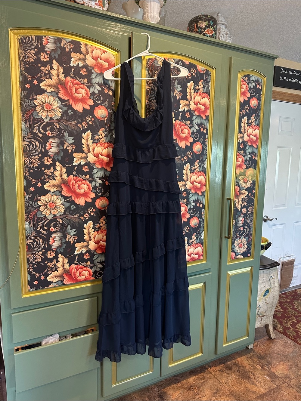 Altar'd State Navy Ruffled Tiered Maxi Dress